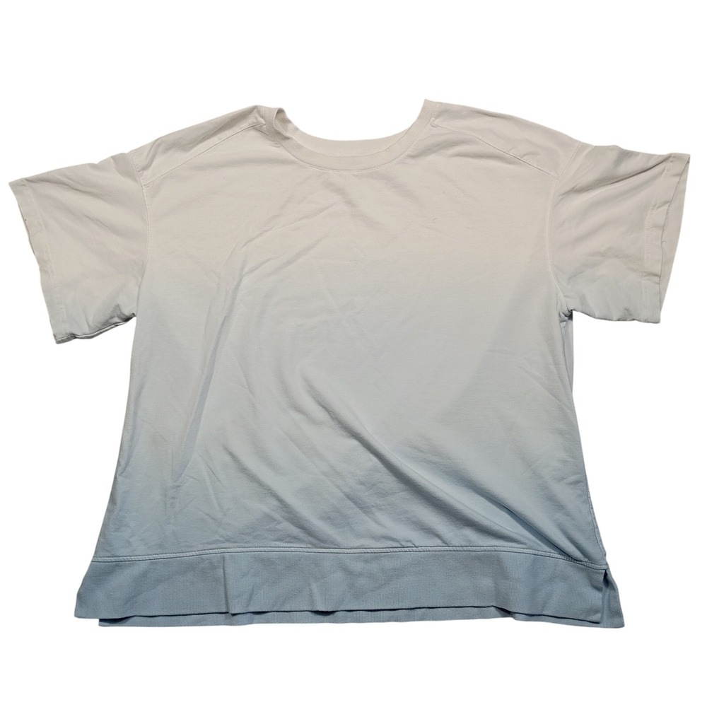 Jane + Delancey Short Sleeve Sweatshirt Womens 1X Ombre Blue White Pullover Top